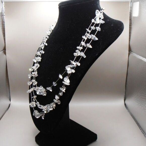Clear Beaded Multi-Strand Necklace – Adjustable to 18" – Elegant & Lightweight ✨ - Picture 2 of 4